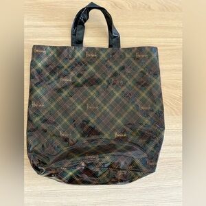 Vintage Harrods of London Olive Green Plaid Tote Bag Authentic